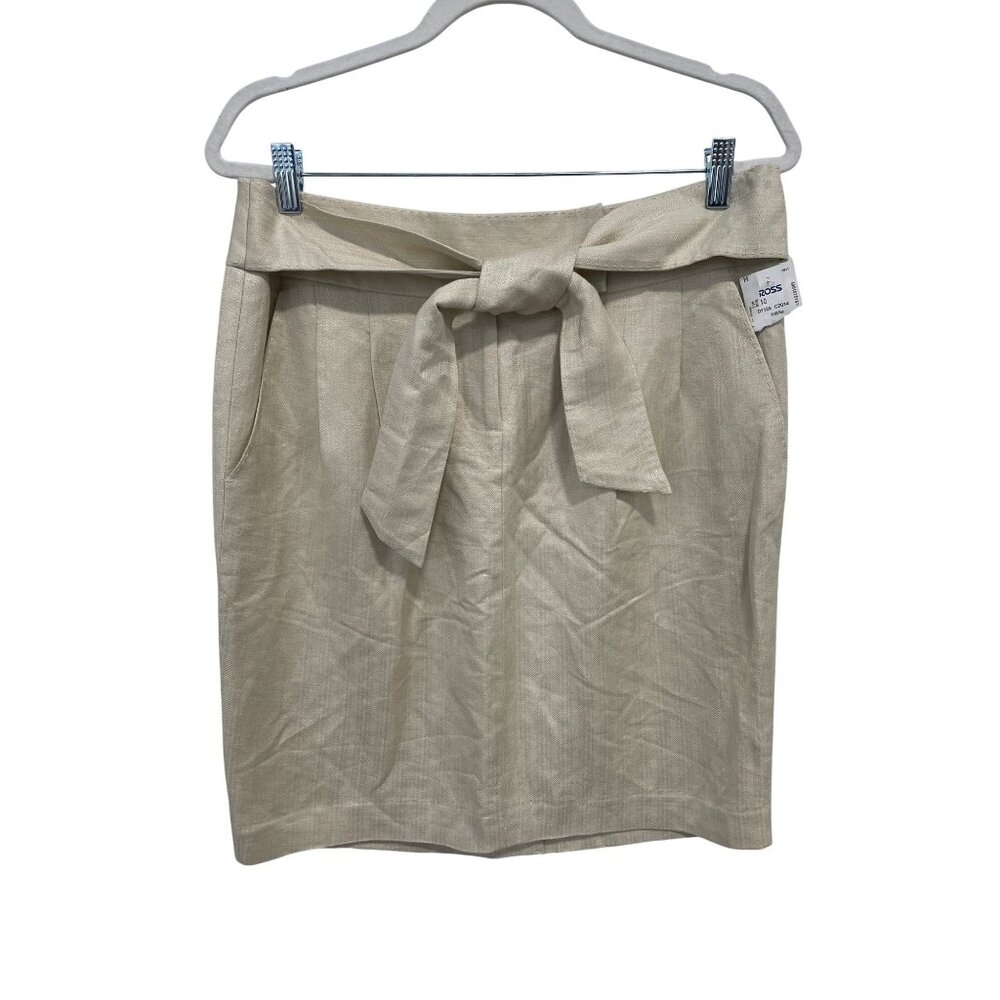 Grace Dane Lewis Pencil Skirt Size 10 Tie Belt Linen Blend Beige Office Wear NEW
